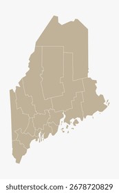 Vector graphic artwork suitable for print and web containing flat detailed map of MAINE
