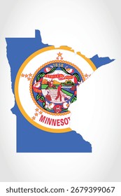 Vector graphic artwork suitable for print and web containing flat detailed map of MINNESOTA