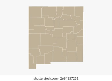Vector graphic artwork suitable for print and web containing flat detailed map of NEW MEXICO