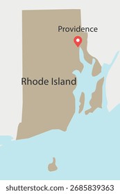 Vector graphic artwork suitable for print and web containing flat detailed map of RHODE ISLAND