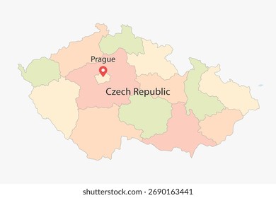 Vector graphic artwork suitable for print and web containing flat detailed map of CZECH REPUBLIC