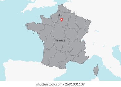 Vektorgrafik, geeignet für Druck und Web, mit einer detaillierten Karte von FRANKREICH