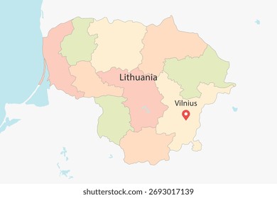 Arte gráfica vetorial adequada para impressão e web contendo mapa plano detalhado da LITUÂNIA