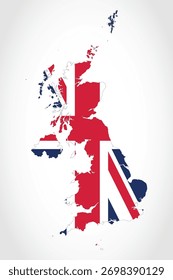 Arte gráfica vetorial adequada para impressão e web contendo mapa plano detalhado do REINO UNIDO