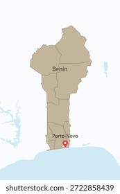 Arte gráfica vetorial adequada para impressão e web contendo mapa plano detalhado do BENIN
