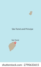 Vector graphic artwork suitable for print and web containing flat detailed map of SÃO TOMÉ AND PRÍNCIPE