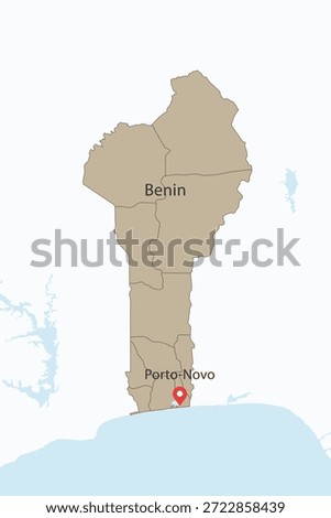 Vector graphic artwork suitable for print and web containing flat detailed map of BENIN