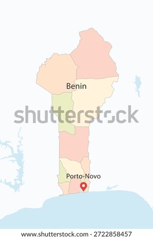 Vector graphic artwork suitable for print and web containing flat detailed map of BENIN