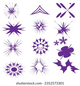 Vector Graphic Assets Set. Abstract graphic geometric symbols and objects in y2k style. Templates for notes, posters, banners, stickers, business cards, logo.