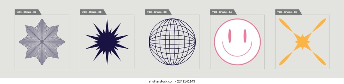 Vector Graphic Assets Set. Big collection of abstract graphic geometric symbols. Templates for notes, posters. Anti-design. Vector illustration