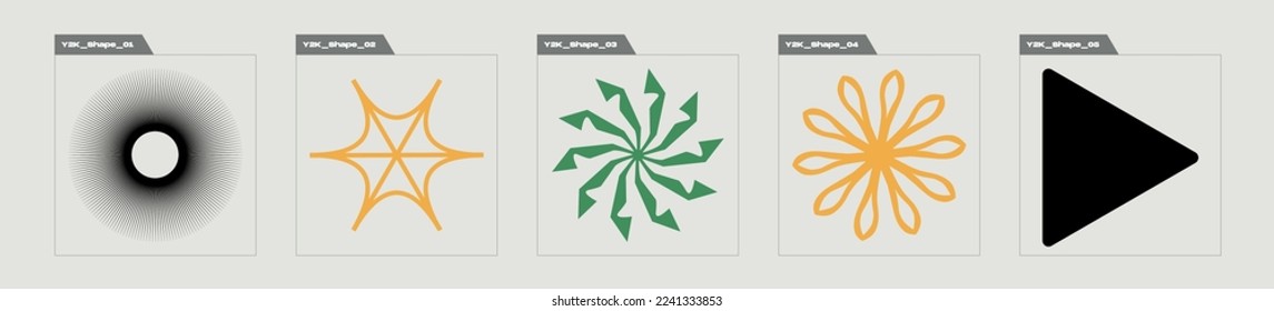 Vector Graphic Assets Set. Big collection of abstract graphic geometric symbols. For modern T-shirts designed. Isolated on black background. Vector illustration