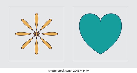 Vector Graphic Assets Set. Big collection of abstract graphic geometric symbols. Flat minimalist icons. Retro Futurist. Vector illustration