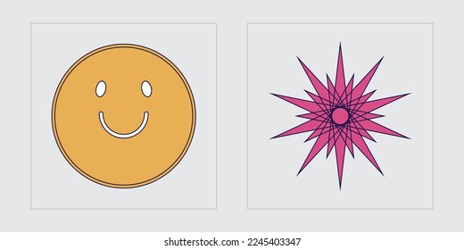 Vector Graphic Assets Set. Big collection of abstract graphic geometric symbols. Objects in y2k style. Retro Futurist. Vector illustration