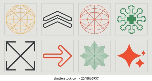 Vector Graphic Assets Set. Big collection of abstract graphic geometric symbols. Flat minimalist icons. Futuristic. Vector illustration