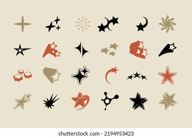 Vector Graphic Assets Set. Bold modern Shapes for Posters Template, flyers, clothes, social media, graphic design, sticker, In Y2k style, Futuristic, Anti-design, Digital Collage, Retro Futurist.