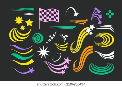 Vector Graphic Assets Set. Bold modern Shapes for Posters Template, flyers, clothes, social media, graphic design, sticker, In Y2k style, Futuristic, Anti-design, Digital Collage, Retro Futurist.