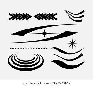 Vector Graphic Assets Set. Bold modern Shapes for Posters Template, flyers, clothes, social media, graphic design, sticker, In Y2k style, Futuristic, Anti-design, Digital Collage, Retro Futurist.