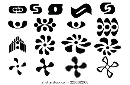 Vector Graphic Assets Set. Bold modern Shapes for Posters Template, flyers, clothes, social media, graphic design, sticker, In Y2k style, Futuristic, Anti-design, Digital Collage, Retro Futurist.