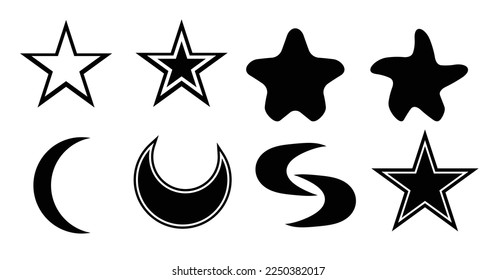 Vector Graphic Assets Set. Bold modern Shapes for Posters Template, flyers, clothes, social media, graphic design, sticker, In Y2k style, Futuristic, Anti-design, Digital Collage, Retro Futurist.