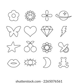 Vector Graphic Assets Set. Bold modern Shapes for Posters templates, flyers, clothes, social media, graphic design, stickers In Y2k style