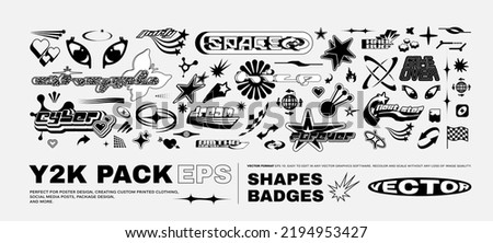 Vector Graphic Assets Set. Bold modern Shapes for Posters Template, flyers, clothes, social media, graphic design, sticker, In Y2k style, Futuristic, Anti-design, Digital Collage, Retro Futurist.