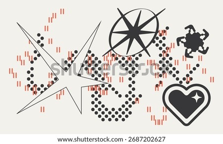 Vector Graphic Assets Set. Bold modern Shapes for Posters Template, flyers, clothes, social media, graphic design projects In Y2k style, Futuristic, Anti-design, Digital Collage, Retro Futurist.