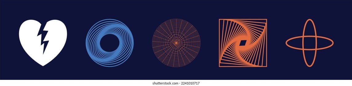 Vector Graphic Assets Set. Brutalism star and flower shapes. Cyberpunk elements. Anti-design. Vector illustration