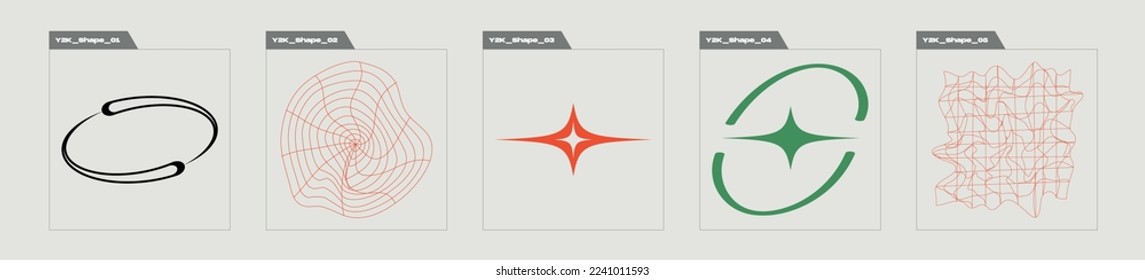 Vector Graphic Assets Set. Brutalism star and flower shapes. Templates for notes, posters. Anti-design. Vector illustration