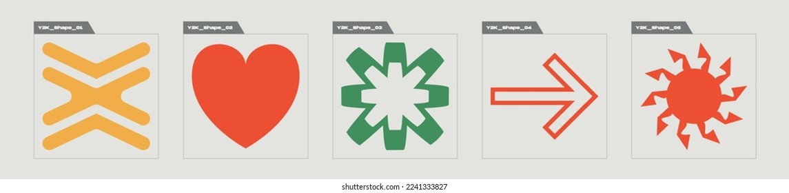 Vector Graphic Assets Set. Brutalism star and flower shapes. Cyberpunk elements. Futuristic. Vector illustration
