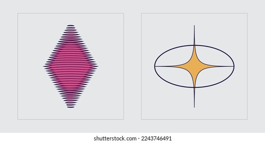 Vector Graphic Assets Set. Brutalism star and flower shapes. Templates for notes, posters. Retro Futurist. Vector illustration