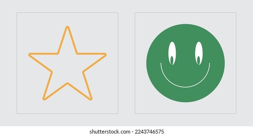 Vector Graphic Assets Set. Brutalism star and flower shapes. Flat minimalist icons. Anti-design. Vector illustration