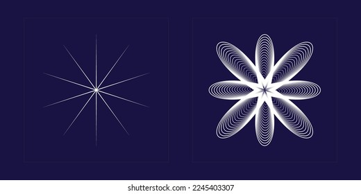 Vector Graphic Assets Set. Brutalism star and flower shapes. Elements for graphic decoration. Futuristic. Vector illustration
