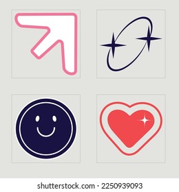 Vector Graphic Assets Set. Brutalism star and flower shapes. Flat minimalist icons. Anti-design. Vector illustration
