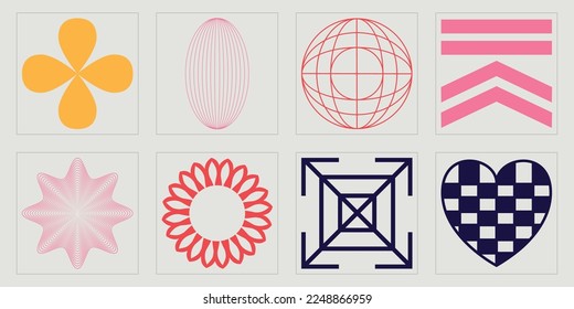 Set für Vektorgrafik-Objekte. Außergewöhnliche Grafiken. Vorlagen für Notizen, Poster. Retro Futurist. Vektorgrafik