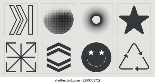 Vector Graphic Assets Set. Extraordinary Graphic Assets. Templates for notes, posters. Retro Futurist. Vector illustration