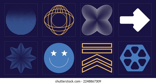Vector Graphic Assets Set. Large set of retro objects for design. Elements for graphic decoration. Futuristic. Vector illustration
