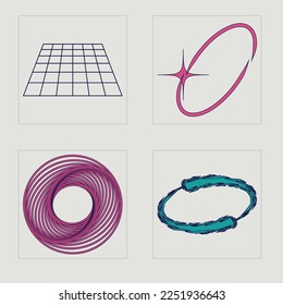 Vector Graphic Assets Set. Large set of retro objects for design. Cyberpunk elements. Futuristic. Vector illustration