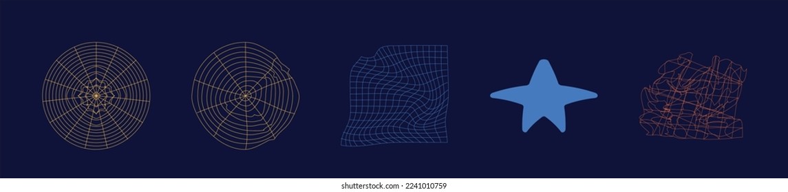 Vector Graphic Assets Set. Rave psychedelic retro futuristic set. Flat minimalist icons. Futuristic. Vector illustration