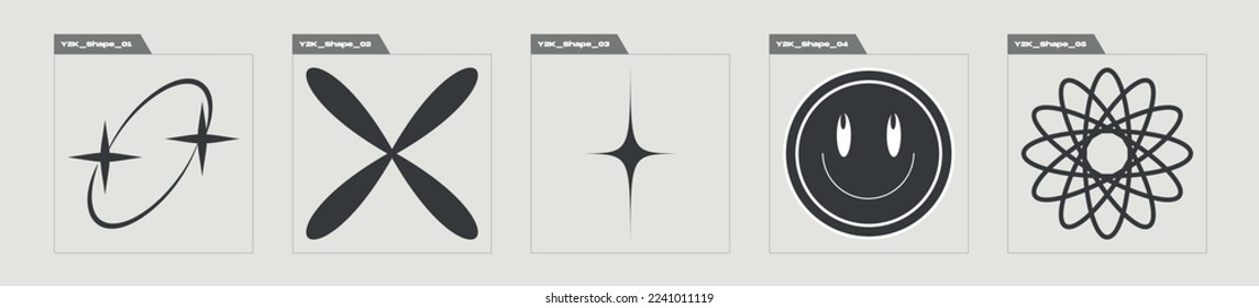 Vector Graphic Assets Set. Rave psychedelic retro futuristic set. Elements for graphic decoration. Retro Futurist. Vector illustration