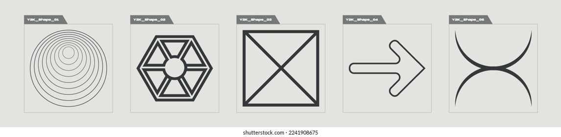 Vector Graphic Assets Set. Rave psychedelic retro futuristic set. Elements for graphic decoration. Anti-design. Vector illustration