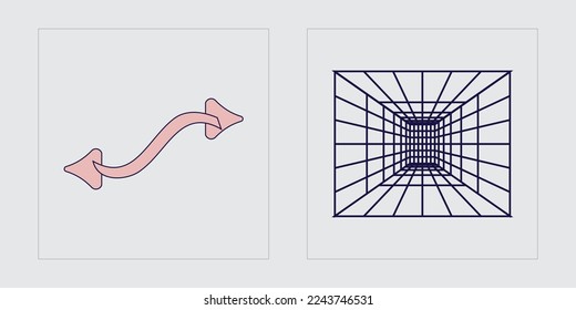 Conjunto de activos gráficos vectoriales. Rave psicodélico retro futurista conjunto. Elementos ciberpunk. Proyectos, afiches, pancartas. Ilustración del vector