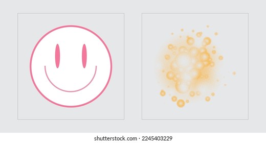 Vector Graphic Assets Set. Rave psychedelic retro futuristic set. Flat minimalist icons. Isolated on black background. Vector illustration