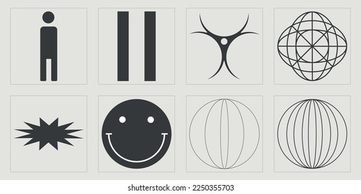 Vector Graphic Assets Set. Rave psychedelic retro futuristic set. Elements for graphic decoration. Futuristic. Vector illustration