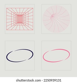 Vector Graphic Assets Set. Rave psychedelic retro futuristic set. Flat minimalist icons. Projects, posters, banners. Vector illustration