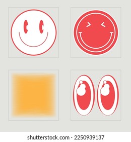 Conjunto de activos gráficos vectoriales. Rave psicodélico retro futurista conjunto. Objetos con estilo y2k. Antidiseño. Ilustración del vector