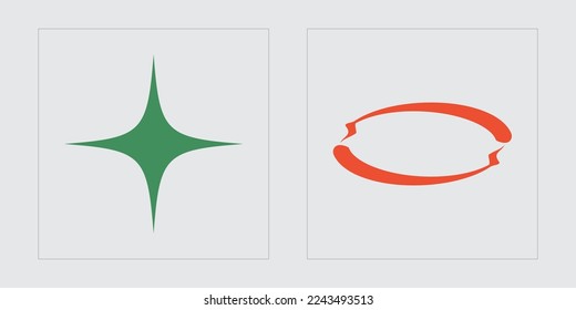 Set für Vektorgrafik-Objekte. Retro futuristische grafische Ornamente. Objekte im y2k-Stil. Sterne, Starburst. Vektorgrafik