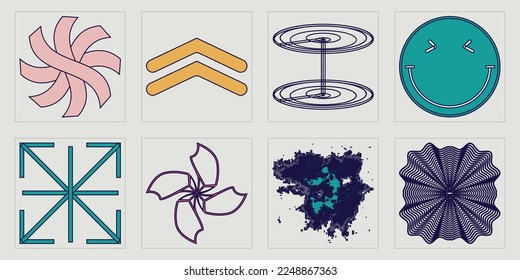 Vector Graphic Assets Set. Retro futuristic graphic ornaments. Elements for graphic decoration. Futuristic. Vector illustration