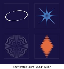 Vector Graphic Assets Set. Retro futuristic graphic ornaments. Modern abstract forms. Anti-design. Vector illustration