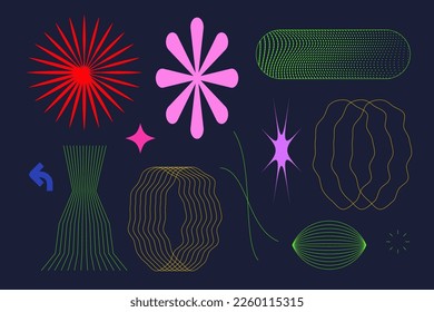 Vector Graphic Assets Set. Simple Linear editable Bold modern Shapes Composition for Posters Template, flyers, clothes, social media, Y2k style, Digital Collage, Retro.