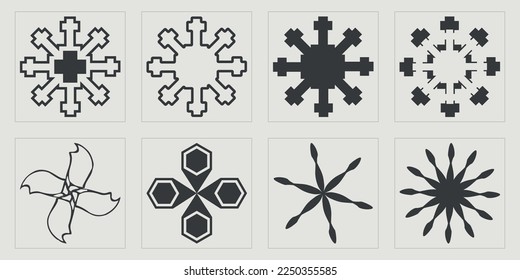 Vector Graphic Assets Set. Trendy geometric postmodern figures. Modern abstract forms. Projects, posters, banners. Vector illustration